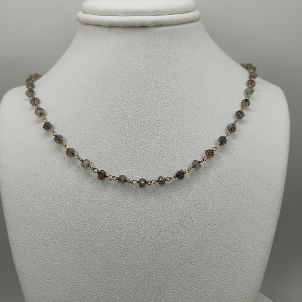 Labradorite Chip Necklace 28-inches with Sterling Silver